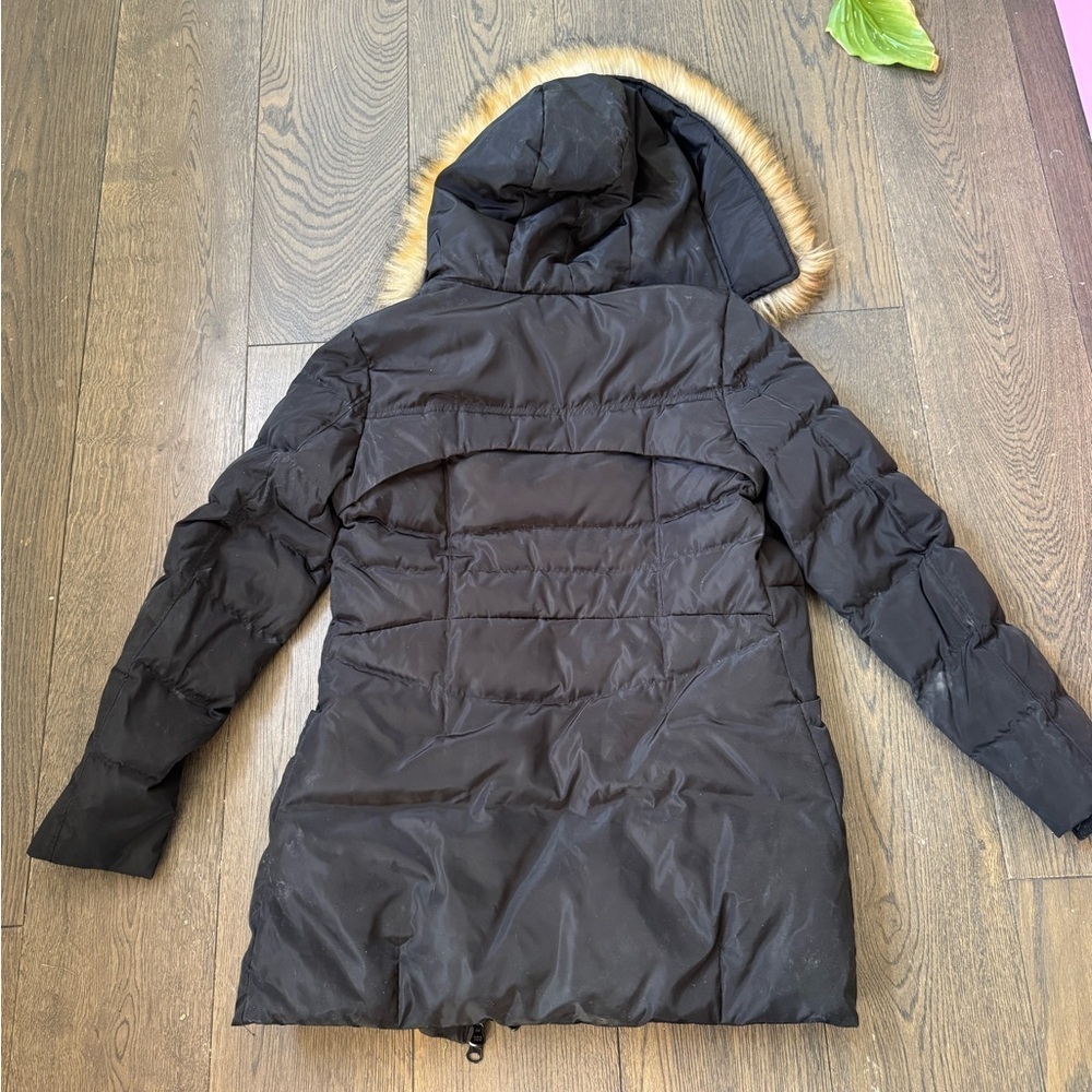 Black Puffer Parka Jacket with Faux Fur Trim - Picture 3 of 3